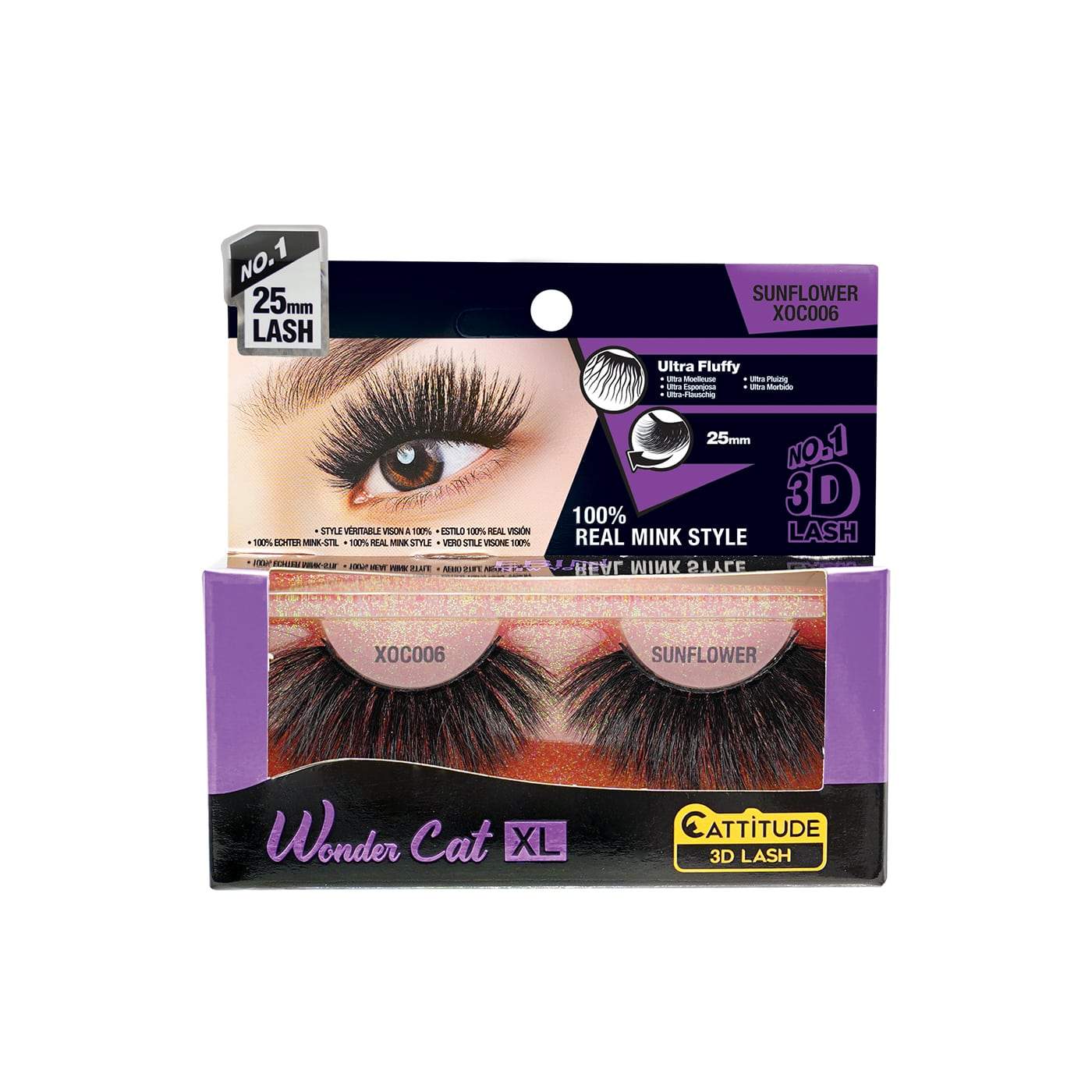 Ebin New York Wonder Cat XL 25MM 3D Faux Mink Eye Lashes-Sunflower - Beauty Bar & Supply