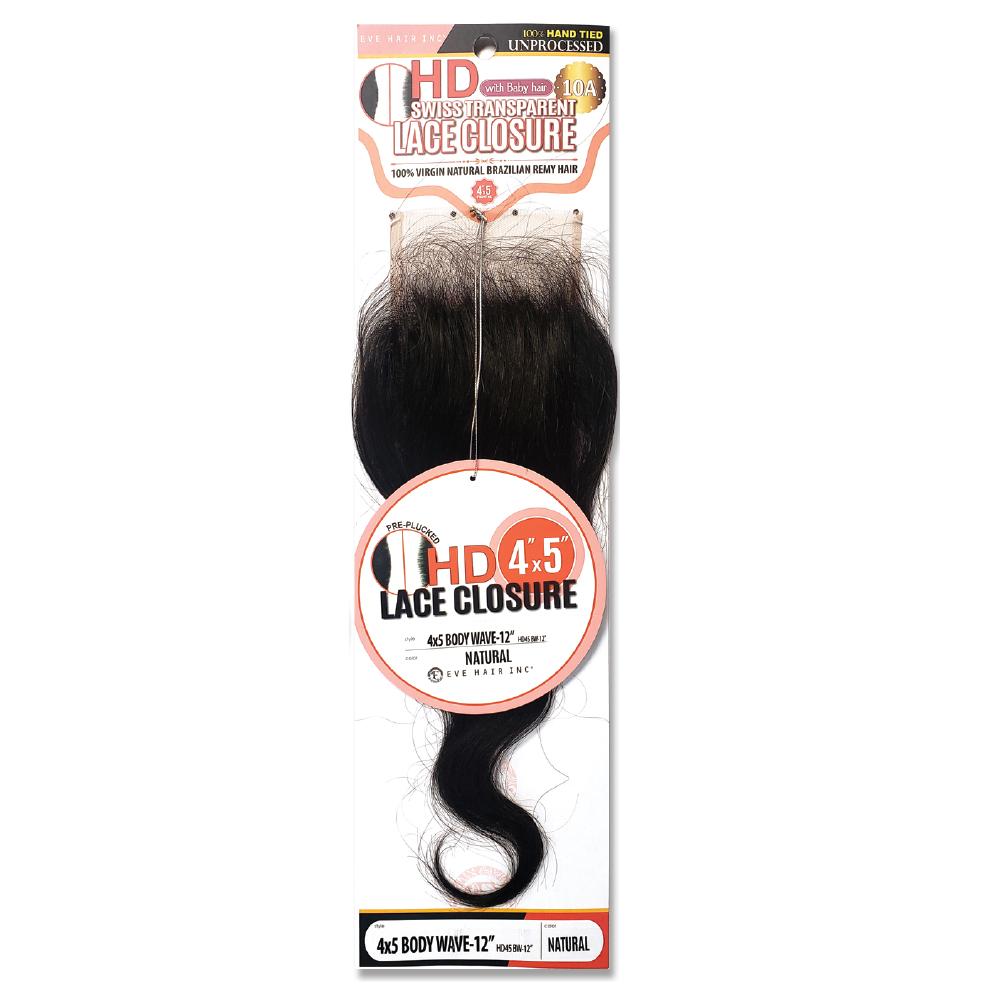 Eve Hair HD Swiss Transparent Lace Closure 4"X5" Body Wave - Beauty Bar & Supply