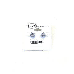 Diva Round Silver Plated CZ Earrings NSE2006 - Beauty Bar & Supply