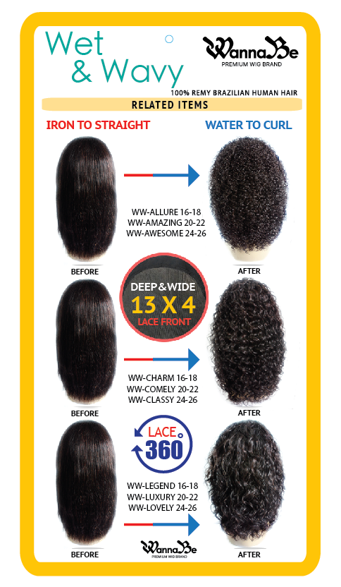 WannaBe Wet & Wavy Remy Brazilian Human Hair Premium 360 Lace Front Wig-Comley - Beauty Bar & Supply