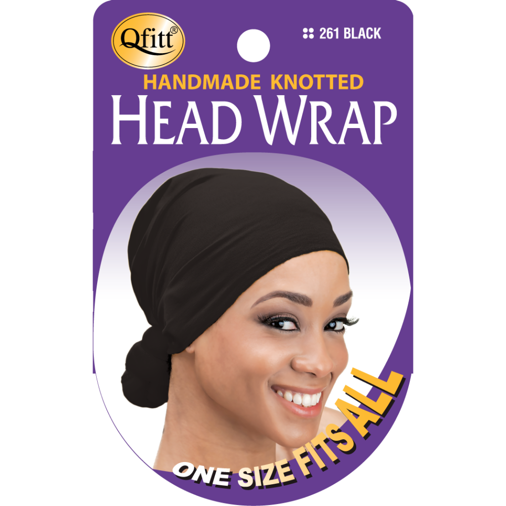 Qfitt Handmade Knotted Head Wrap #261 Black - Beauty Bar & Supply