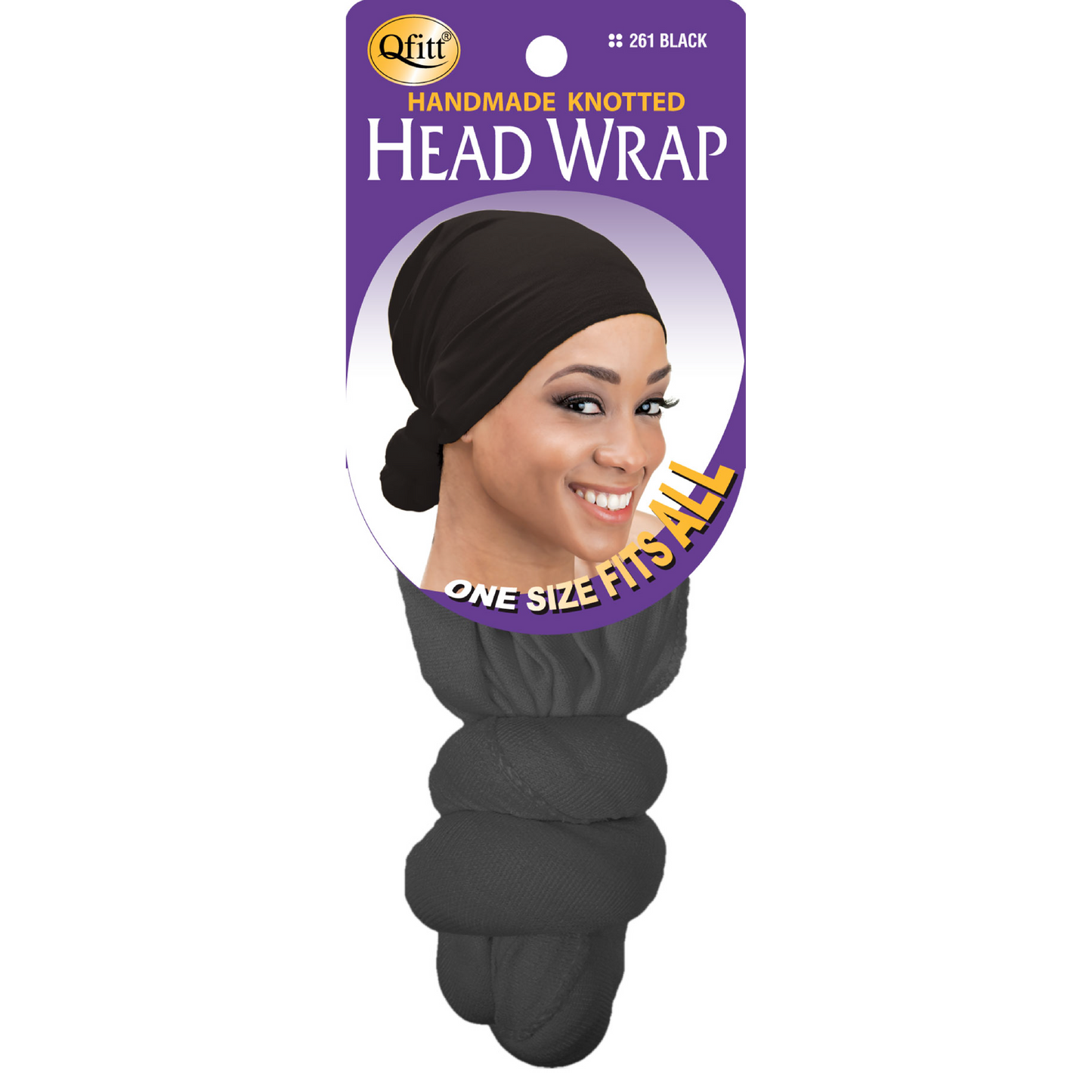 Qfitt Handmade Knotted Head Wrap #261 Black - Beauty Bar & Supply