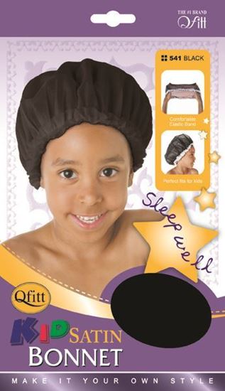 Qfitt Kid Satin Bonnet #541 Black - Beauty Bar & Supply