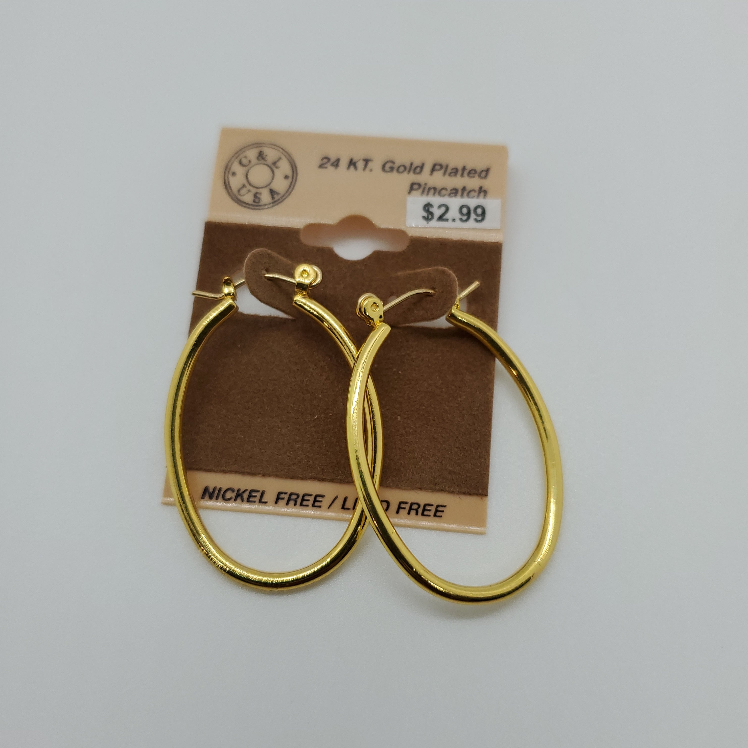24KT Gold Plated Pincatch Hoop Earrings NPK124 - Beauty Bar & Supply