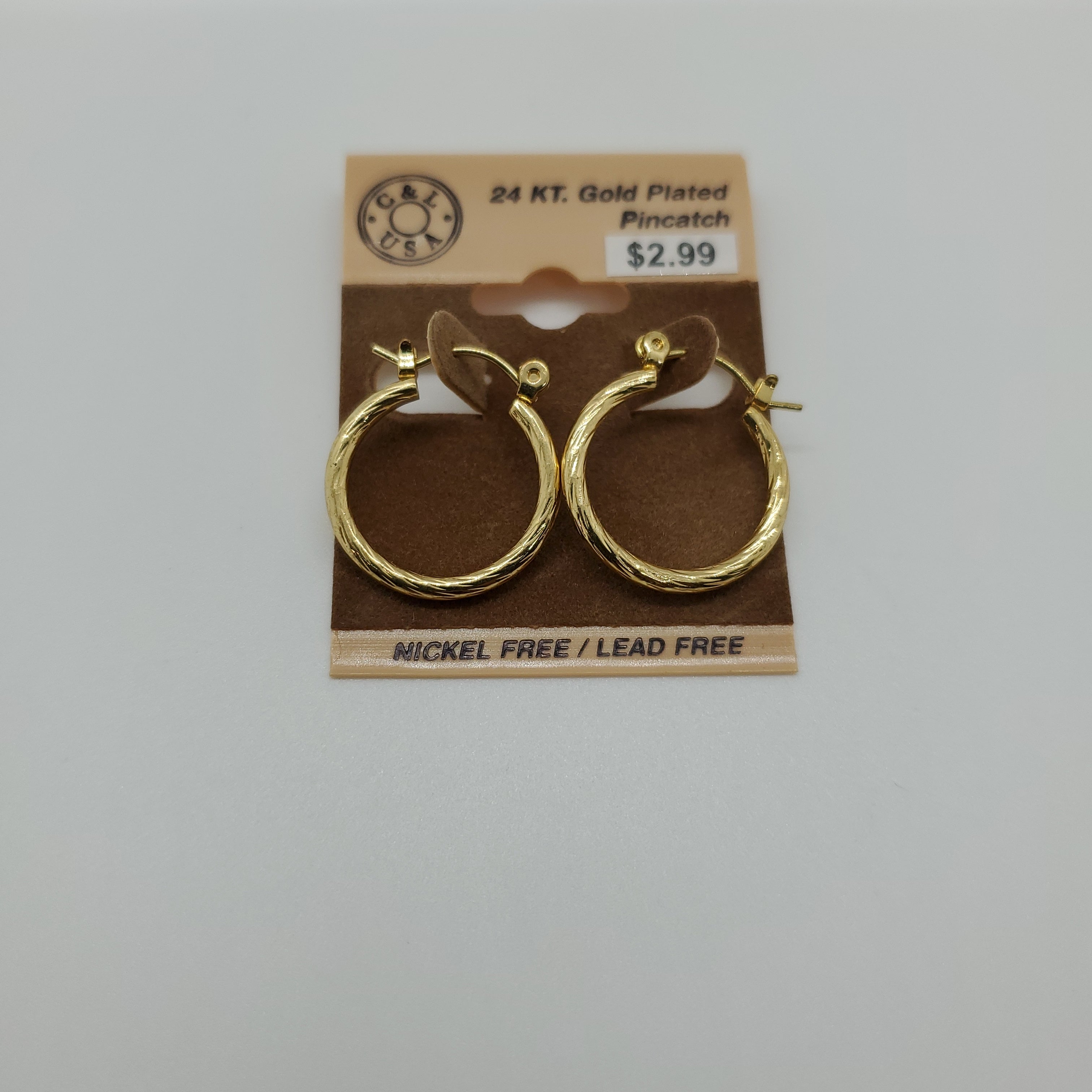 24KT Gold Plated Pincatch Hoop Earrings NPK106 - Beauty Bar & Supply