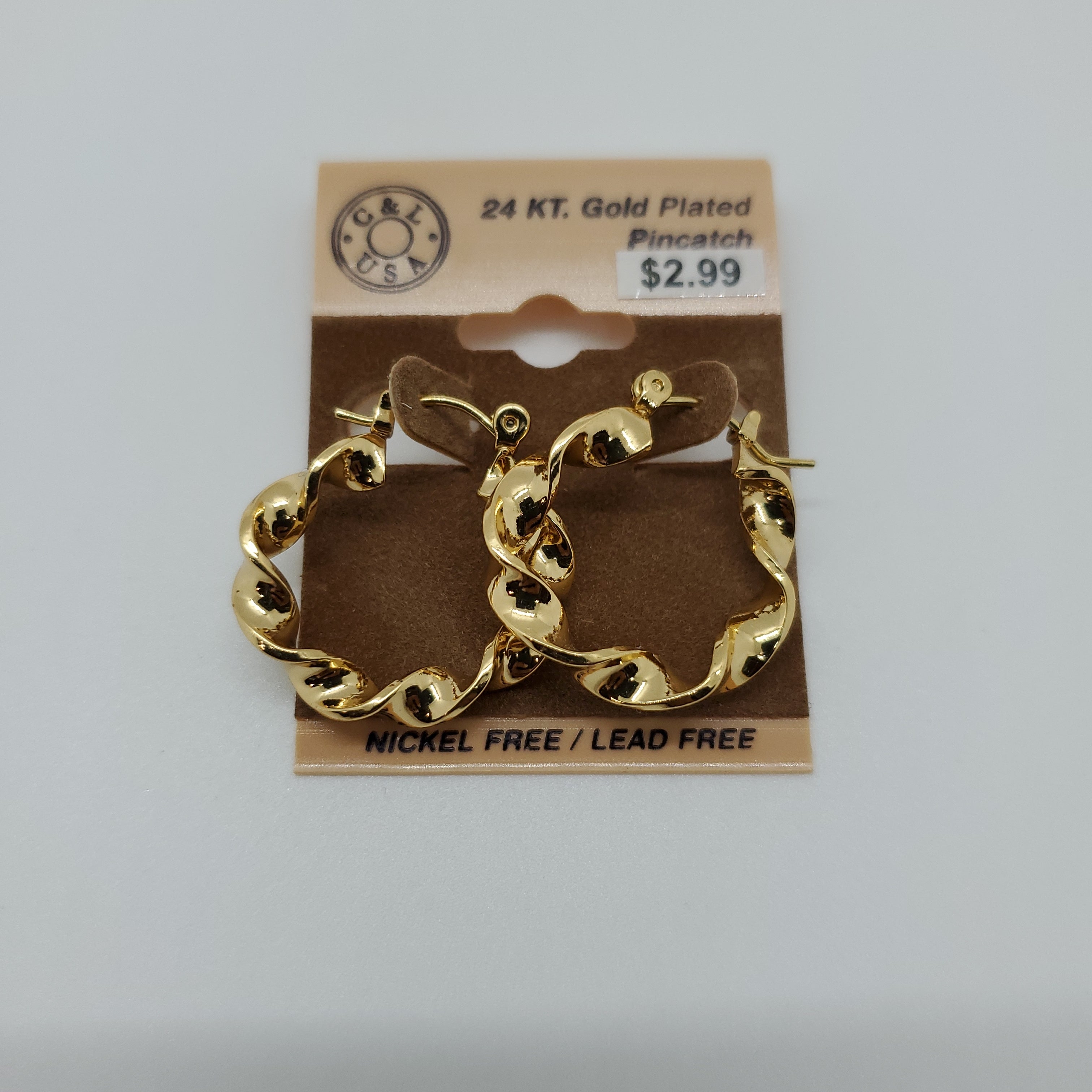 24KT Gold Plated Pincatch Hoop Earrings NPK116 - Beauty Bar & Supply