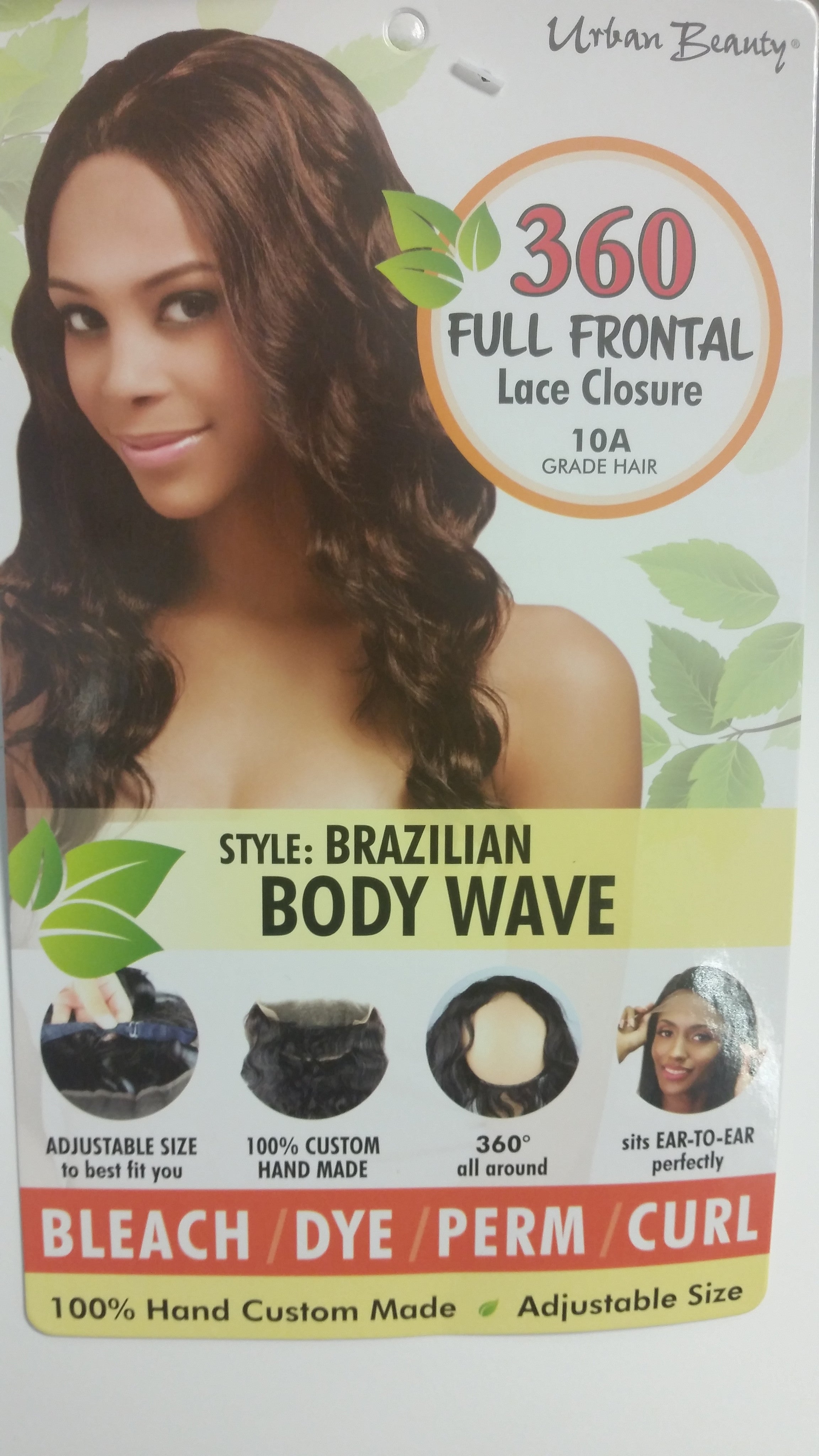 Urban Beauty BRAZILIAN Body Wave Full Frontal 360 Lace Closure-Grade 10A - Beauty Bar & Supply