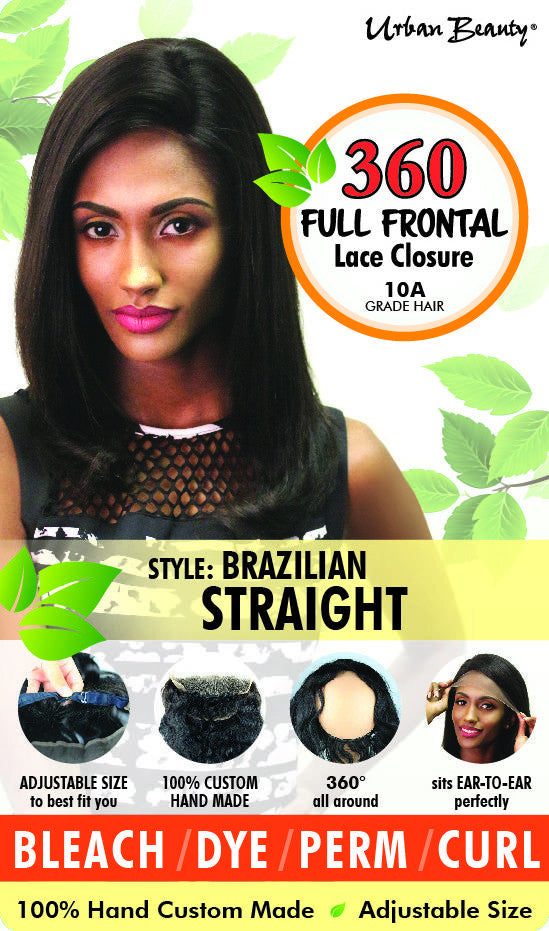 Urban Beauty BRAZILIAN Straight 360 Full Frontal Lace Closure-Grade 10A - Beauty Bar & Supply