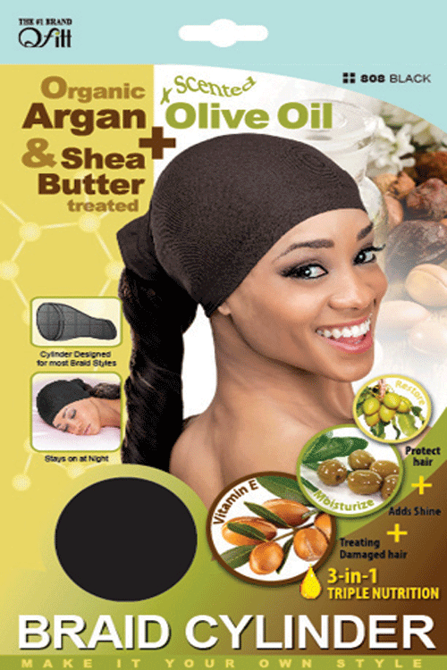 Qfitt Organic Argan &amp; Shea Butter + Olive Oil Scented Braid Cylinder#808Black - Beauty Bar & Supply
