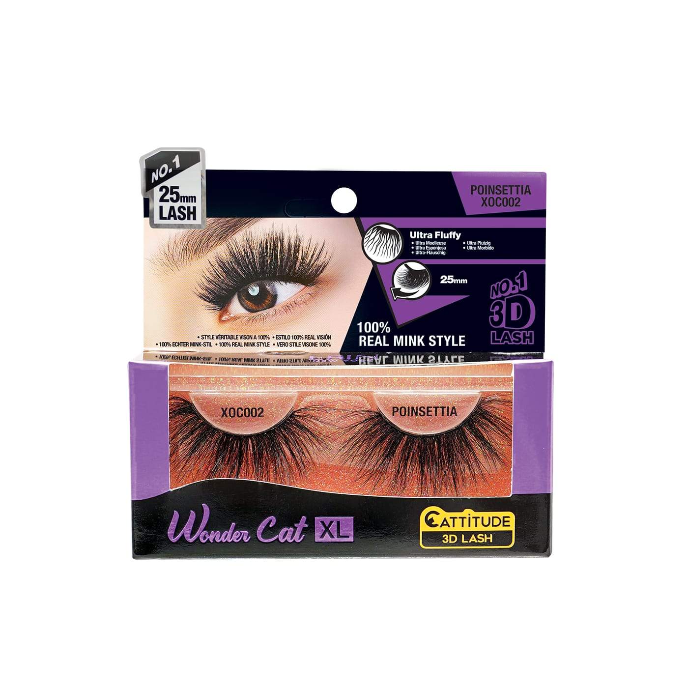 Ebin New York Wonder Cat XL 25MM 3D Faux Mink Eye Lashes-Poinsettia - Beauty Bar & Supply
