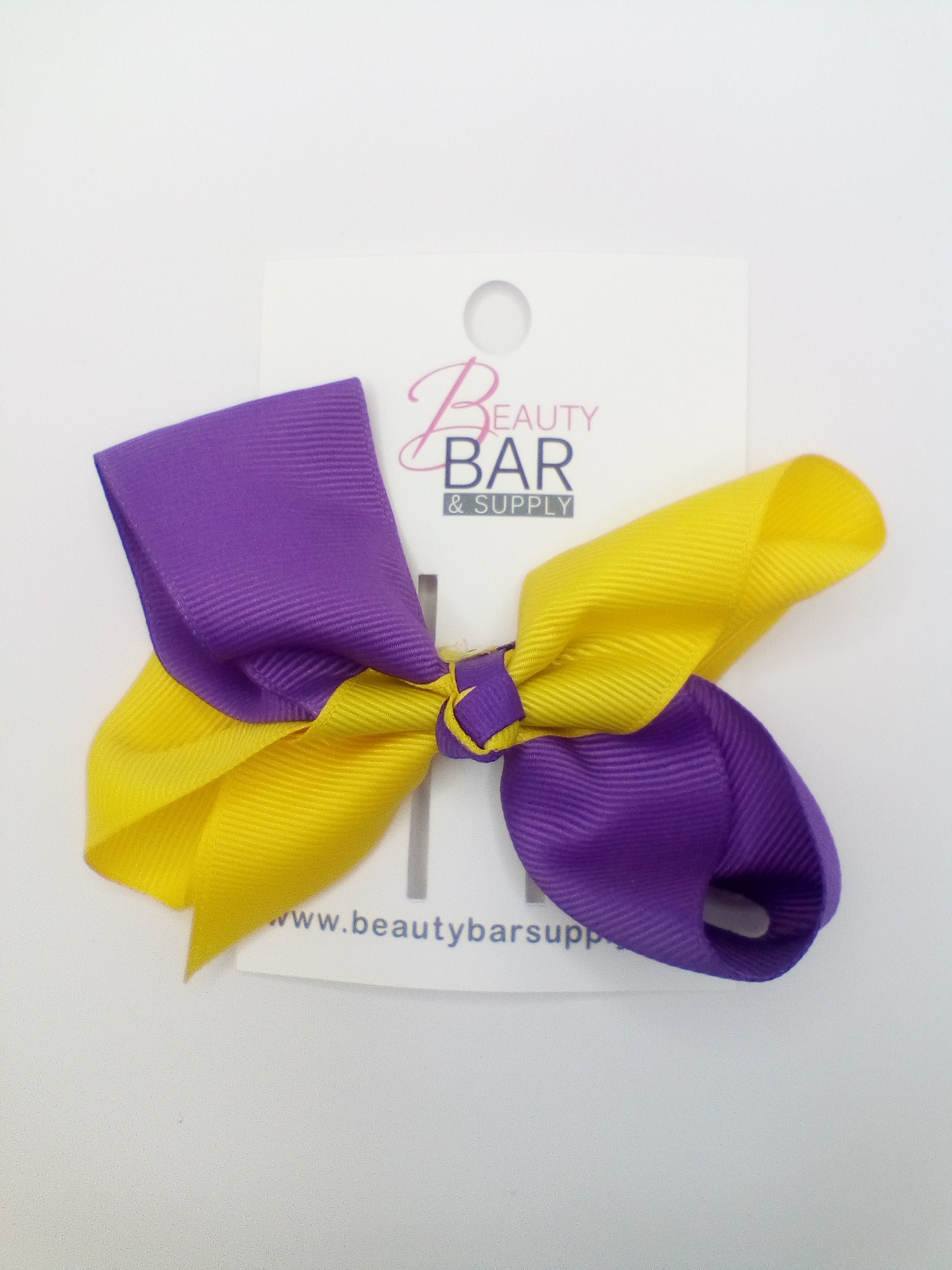 Fabric Nylon 3&quot; Purple/Gold Bow - Beauty Bar & Supply