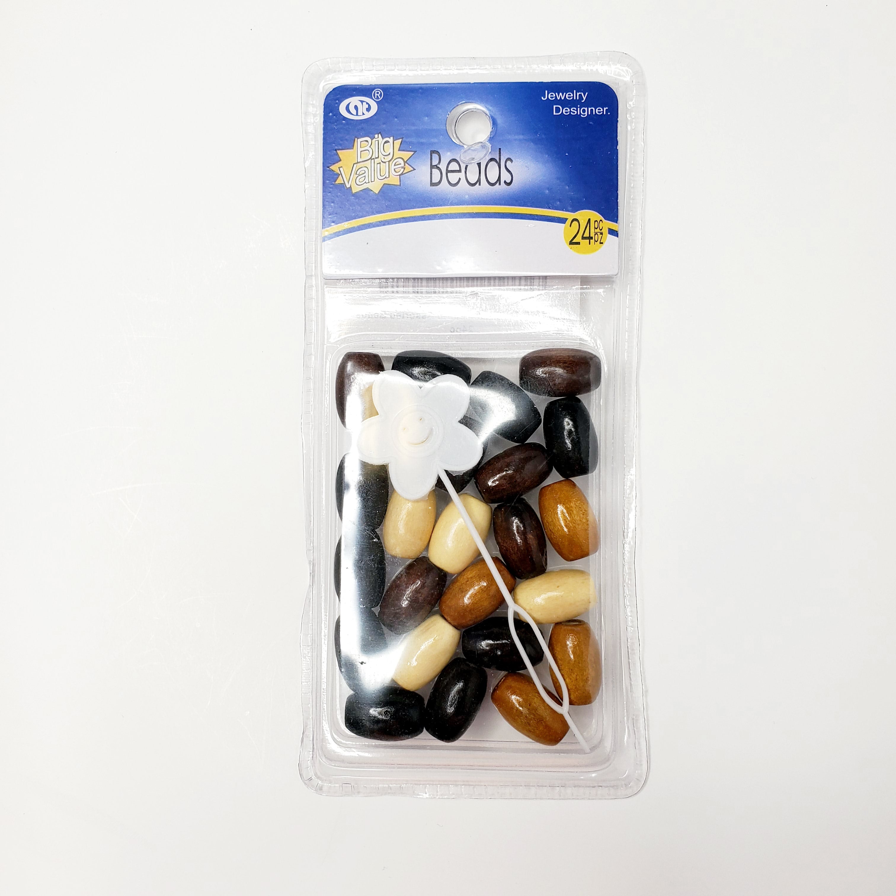 Big Value Wooden Natural Assorted Beads 24pc - Beauty Bar & Supply