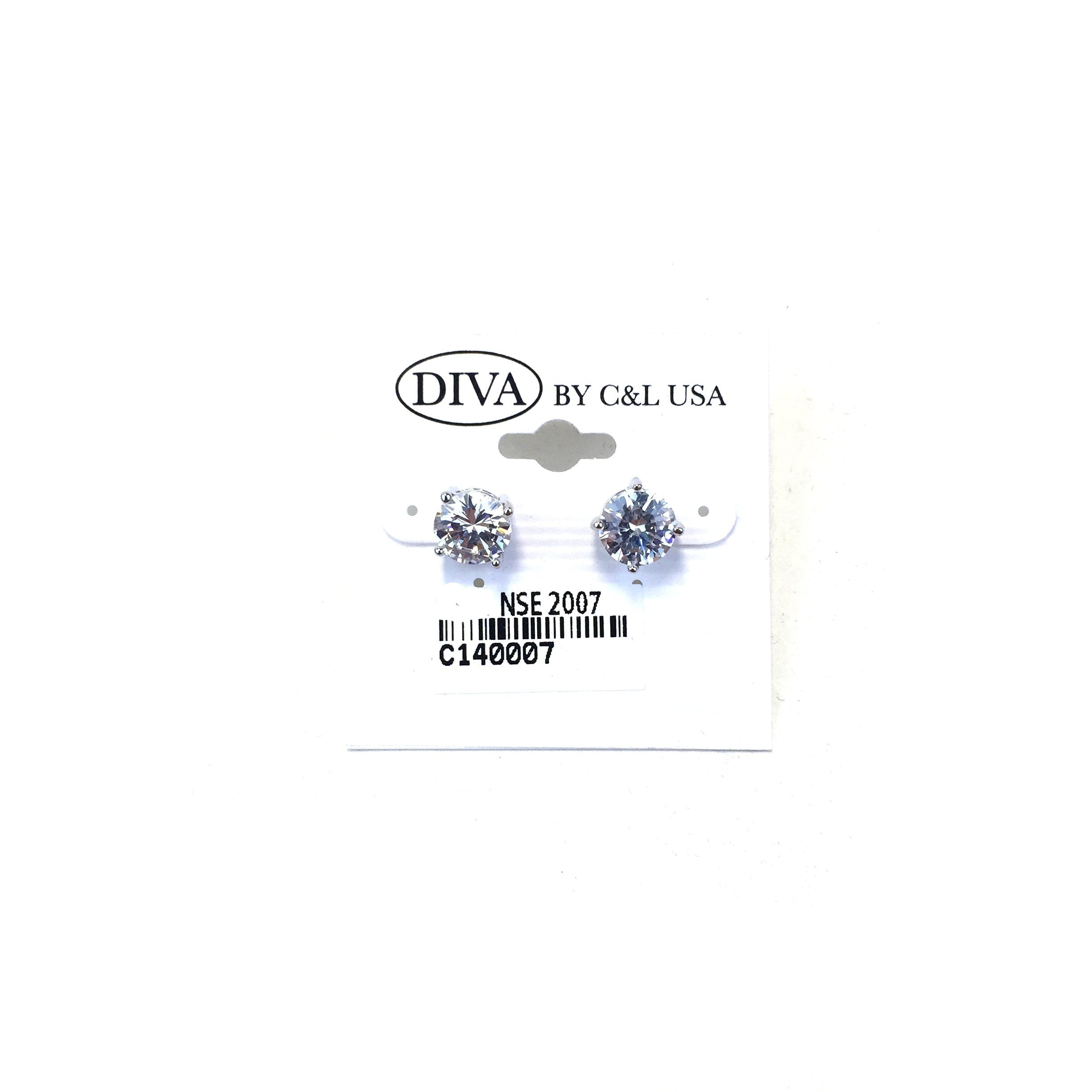 Diva Round Silver Plated CZ Earrings NSE2007 - Beauty Bar & Supply