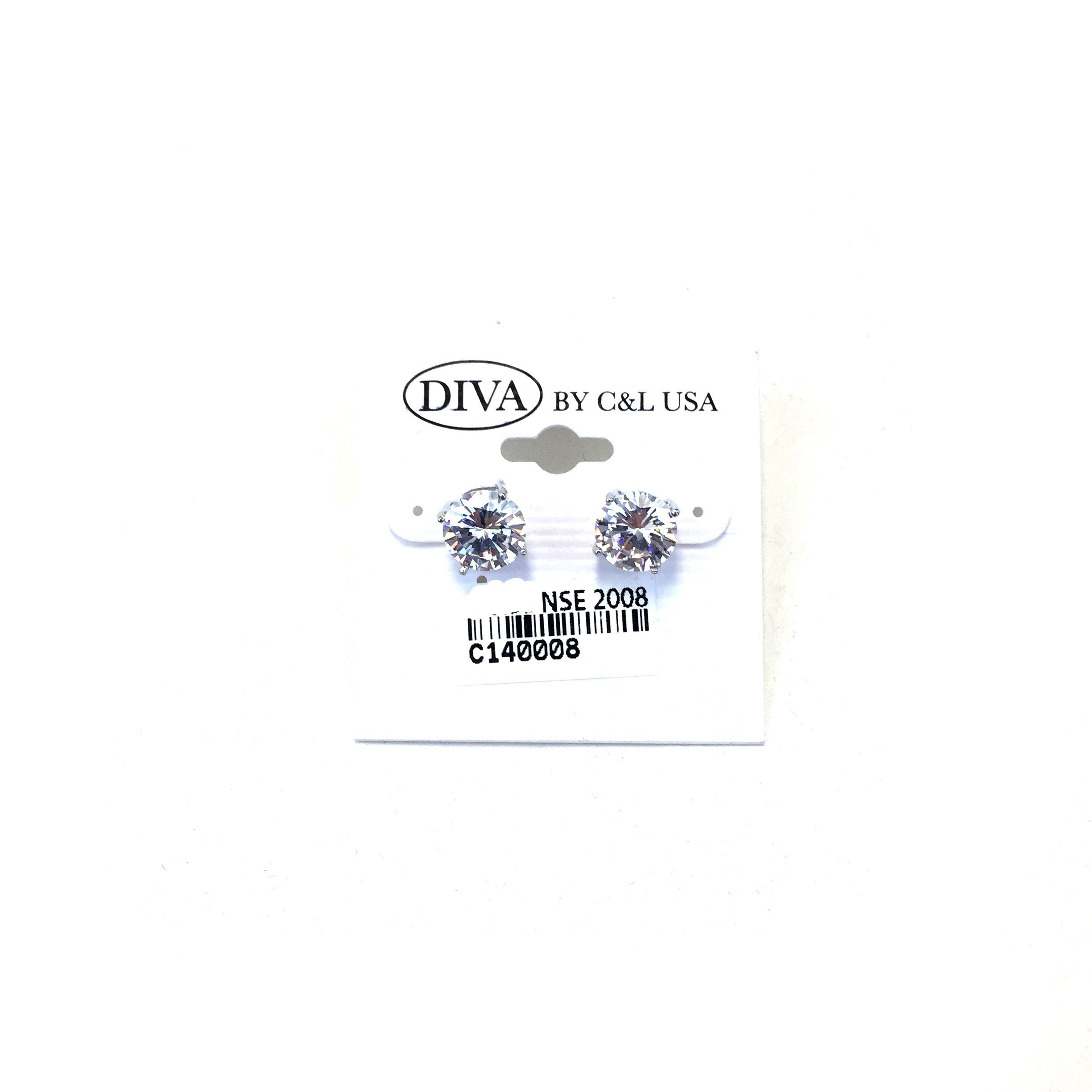 Diva Round Silver Plated CZ Earrings NSE2008 - Beauty Bar & Supply