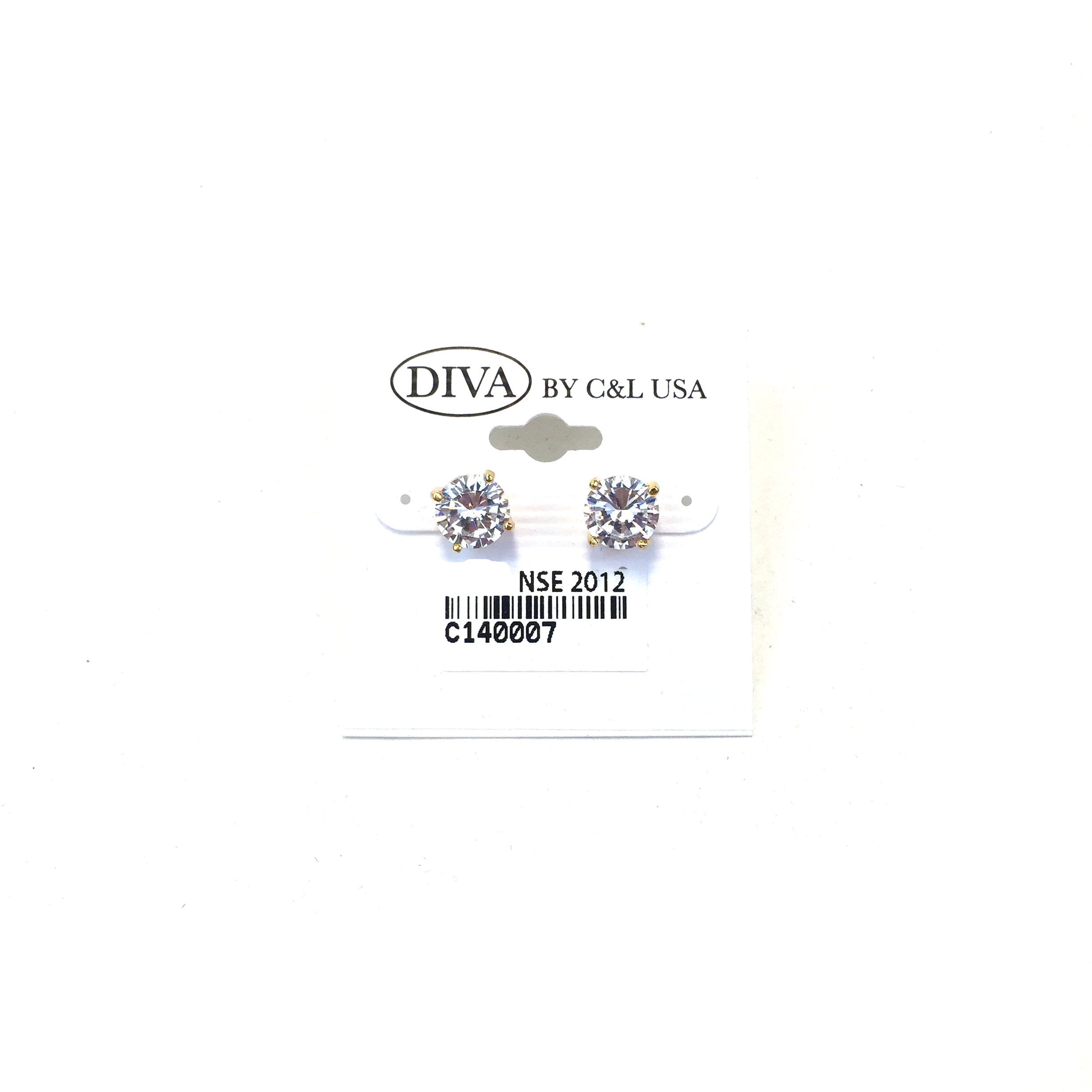 Diva Round Gold Plated CZ Earrings NSE2012 - Beauty Bar & Supply
