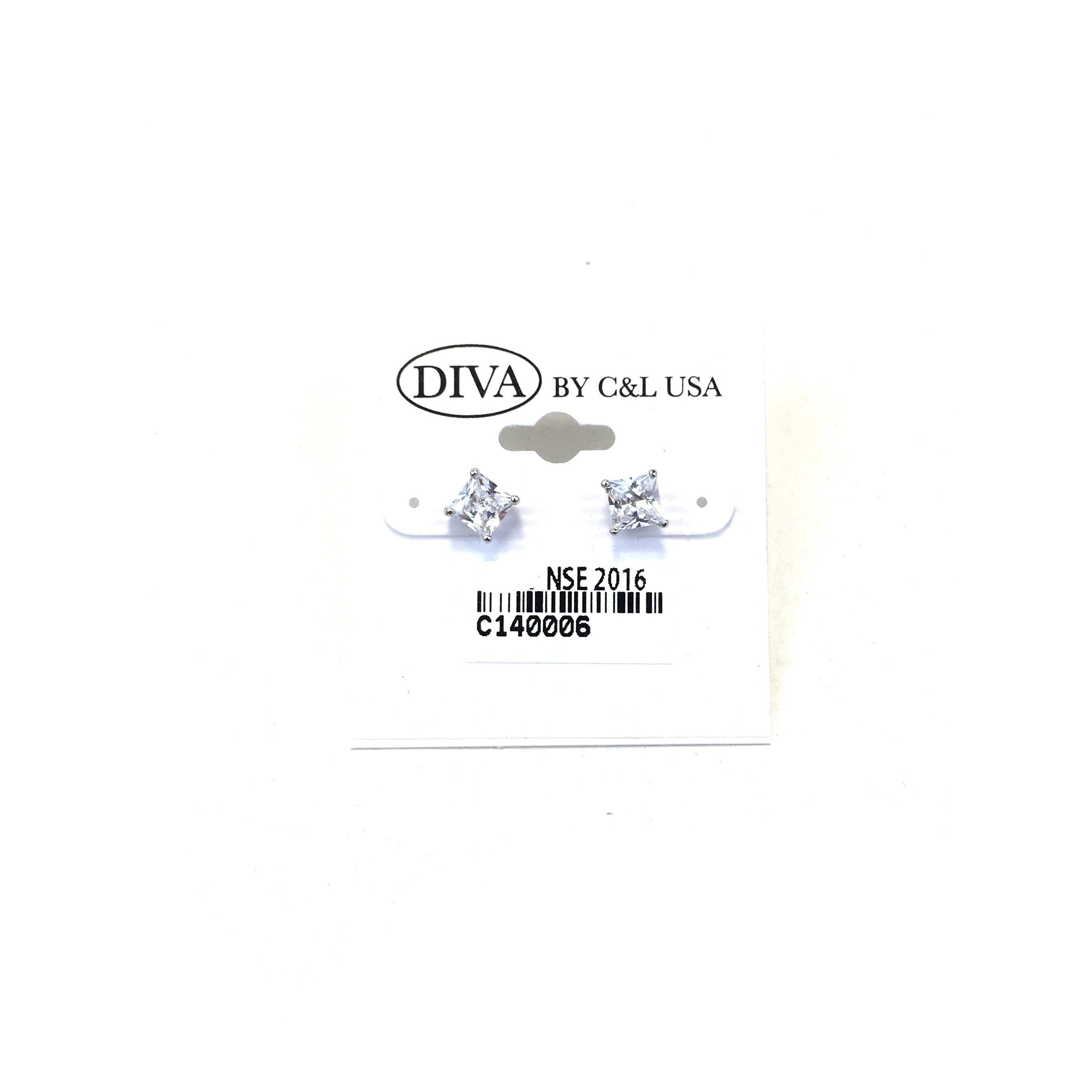 Diva Sterling Silver Plated SQ NSE 2016 Earrings - Beauty Bar & Supply