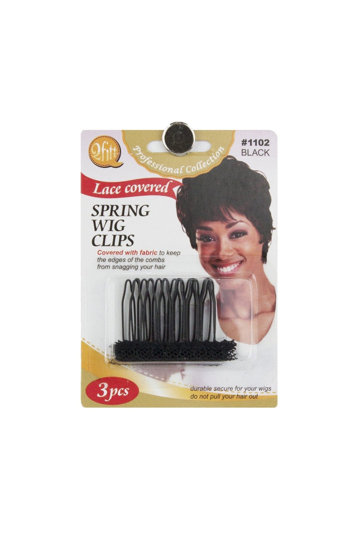 Qfitt Lace Covered Spring Wig Clips #1102 Black - Beauty Bar & Supply