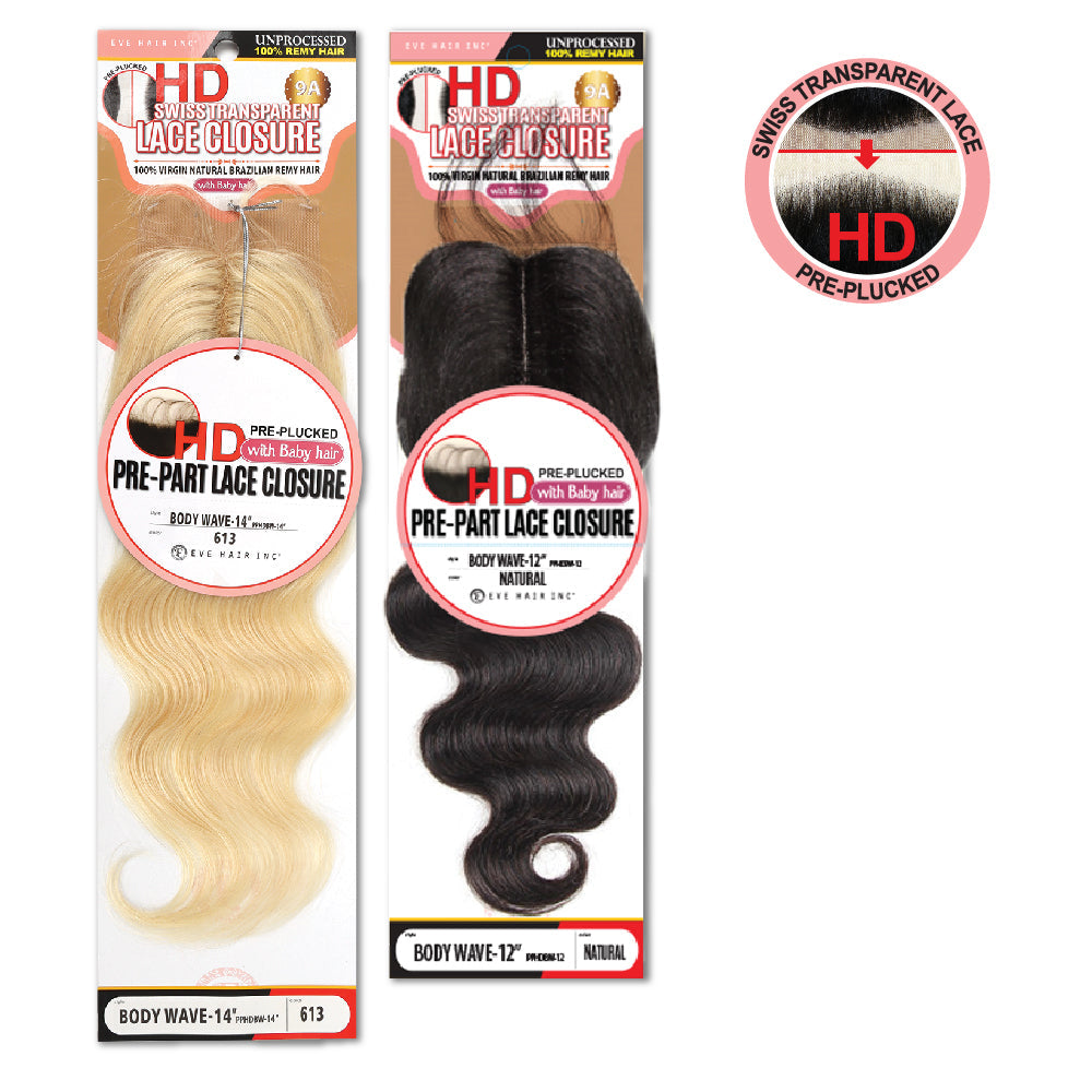 Eve Hair HD Pre-Plucked with Baby Hair Pre-Part Lace Closure-Body Wave - Beauty Bar & Supply