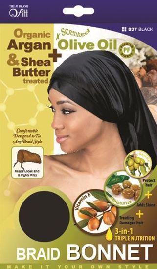 Qfitt Braid Bonnet-Organic Argan &amp; Shea Butter +Scented Olive Oil #837 - Beauty Bar & Supply