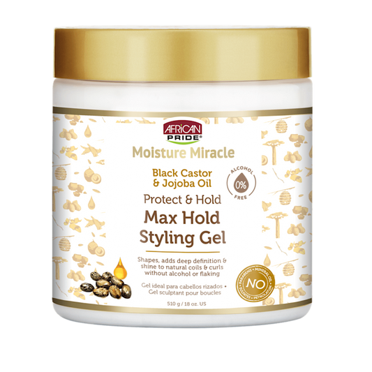 African Pride Moisture Miracle Black Castor &amp; Jojoba Oil Max Hold Styling Gel - Beauty Bar & Supply